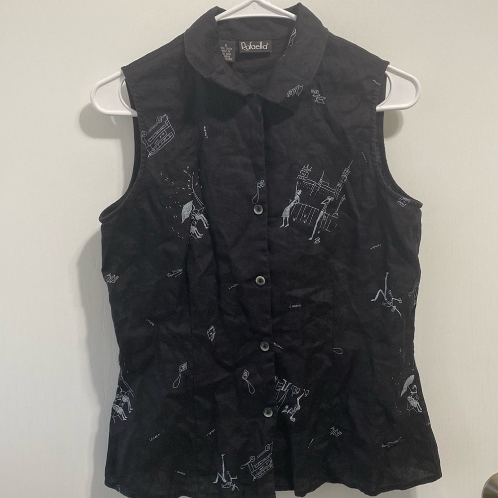 Vintage Rafaella 100% Linen Sleeveless Top Button Up Top